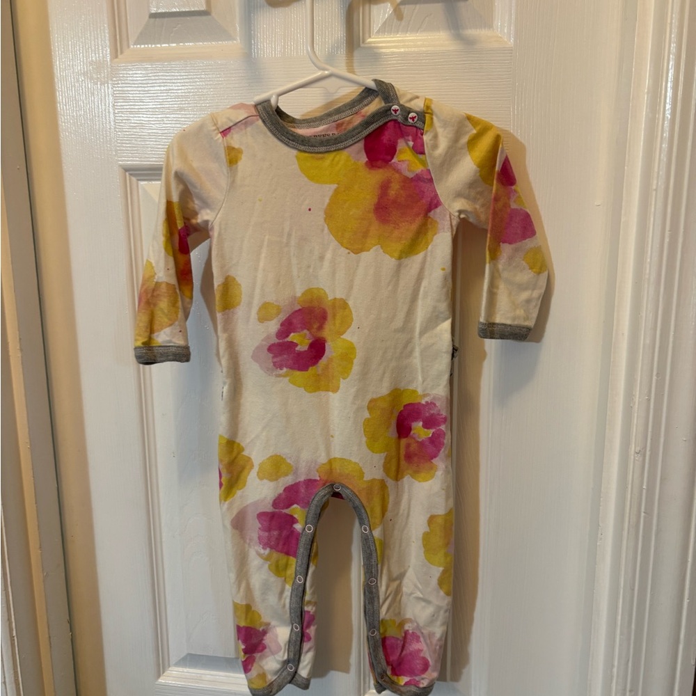 Baby Burts Bees Floral One-Piece Romper in White with Pink & Yellow Flowers